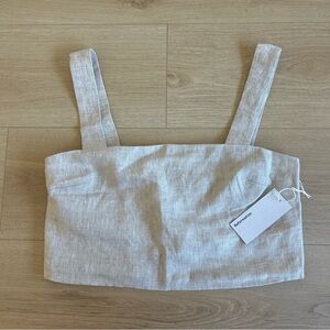 NEW Reformation Olivia Oatmeal Linen Crop Square Neck Top Size 6